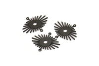 Black Sun Charm, 24 Textured Oxidized Black Brass Sun Connectors With 2 Loops (24x20x0.60mm) D1403 S1215