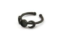 Black Ring Settings, 2 Oxidized Black Brass Moon And Planet Ring With 1 Stone Setting - Pad Size 6mm N1159