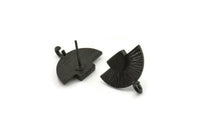 Black Earring Posts, 4 Oxidized Black Brass Semi Circle Earring Stud, Earring Charms With 1 Loop (16x10mm) N0796