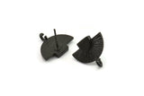 Black Earring Posts, 4 Oxidized Black Brass Semi Circle Earring Stud, Earring Charms With 1 Loop (16x10mm) N0796