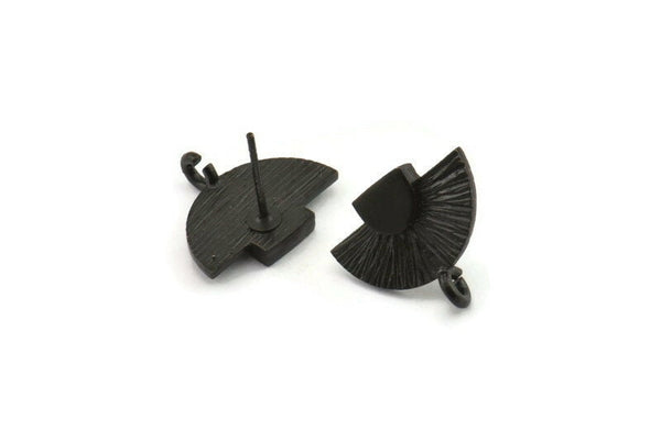 Black Earring Posts, 4 Oxidized Black Brass Semi Circle Earring Stud, Earring Charms With 1 Loop (16x10mm) N0796