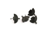 Black Earring Posts, 4 Oxidized Black Brass Semi Circle Earring Stud, Earring Charms With 1 Loop (16x10mm) N0796