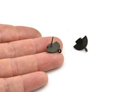 Black Earring Posts, 4 Oxidized Black Brass Semi Circle Earring Stud, Earring Charms With 1 Loop (16x10mm) N0796