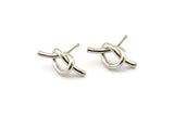 Silver Knot Earring, 2 Silver Tone Brass Knot Stud Earrings (19x8mm) D1309