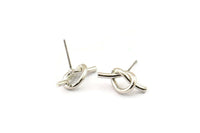 Silver Knot Earring, 2 Silver Tone Brass Knot Stud Earrings (19x8mm) D1309