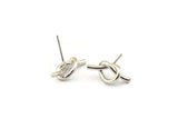 Silver Knot Earring, 2 Silver Tone Brass Knot Stud Earrings (19x8mm) D1309