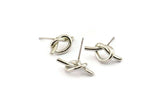 Silver Knot Earring, 2 Silver Tone Brass Knot Stud Earrings (19x8mm) D1309