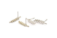 Silver Leaf Earring, 6 Silver Tone Brass Branch Stud Earrings, Findings (20x5x0.80mm) D1154 A1224 Q0976