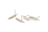 Silver Leaf Earring, 6 Silver Tone Brass Branch Stud Earrings, Findings (20x5x0.80mm) D1154 A1224 Q0976