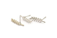 Silver Leaf Earring, 6 Silver Tone Brass Branch Stud Earrings, Findings (20x5x0.80mm) D1154 A1224 Q0976