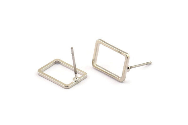 Gümüş Dikdörtgen Küpe 6 Gümüş Tonlu Pirinç Dikdörtgen Küpe (9x13x0,8 mm) D0327 A1210 H0479