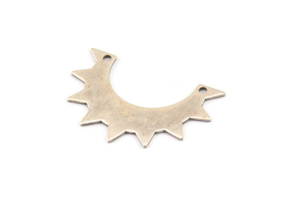 Silver Sun Pendant, 4 Antique Silver Plated Brass Sun Charms With 2 Holes, Earrings, Findings (35x24x12x0.80mm) B0276
