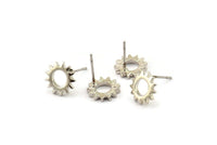 Silver Sun Earring, 6 Silver Tone Brass Sun Stud Earrings (10x1.2mm) N1216