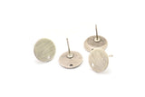Silver Round Earring, 6 Textured Antique Silver Plated Brass Round Earring Studs (12x0.80mm) M337 A1552