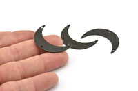 Black Moon Charm, 4 Oxidized Black Brass Crescent Moon Charms With 3 Holes, Connectors (35x9x0.80mm) M389