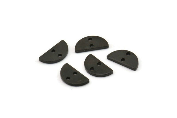 Black Semi Circle, 24 Oxidized Black Brass Half Moon Connector With 2 Holes, Charms, Pendants (10x5x1mm) D1382 H0883