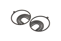 Siyah Yuvarlak Charm, 1 Döngülü 6 Oksitlenmiş Siyah Pirinç Gökkuşağı Desenli Yuvarlak Şekilli Charm, Bulgular (33x31x0,60 mm) A5172 H0933