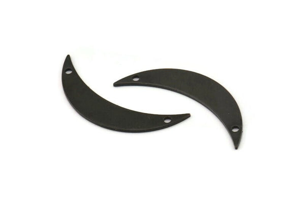 Black Moon Charm, 6 Oxidized Black Brass Crescent Moon Charms With 2 Holes (36x7x0.80mm) V105