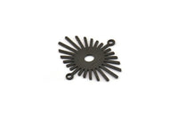 Black Sun Charm, 24 Textured Oxidized Black Brass Sun Connectors With 2 Loops (24x20x0.60mm) D1403 S1215