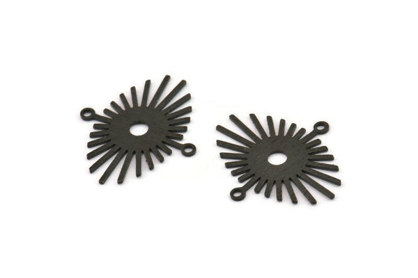 Black Sun Charm, 24 Textured Oxidized Black Brass Sun Connectors With 2 Loops (24x20x0.60mm) D1403 S1215