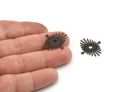 Black Sun Charm, 24 Textured Oxidized Black Brass Sun Connectors With 2 Loops (24x20x0.60mm) D1403 S1215