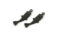 Black Koi Fish Charm, 4 Oxidized Black Brass Koi Fish Pendants, Jewelry Supplies, Findings (27x8mm) N0422