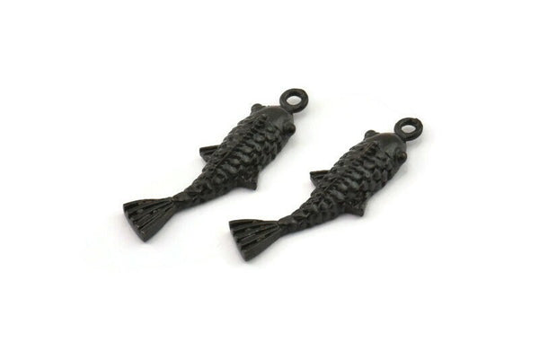 Black Koi Fish Charm, 4 Oxidized Black Brass Koi Fish Pendants, Jewelry Supplies, Findings (27x8mm) N0422