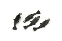 Black Koi Fish Charm, 4 Oxidized Black Brass Koi Fish Pendants, Jewelry Supplies, Findings (27x8mm) N0422