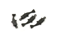Black Koi Fish Charm, 4 Oxidized Black Brass Koi Fish Pendants, Jewelry Supplies, Findings (27x8mm) N0422