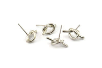 Silver Knot Earring, 2 Silver Tone Brass Knot Stud Earrings (19x8mm) D1309
