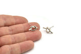 Silver Knot Earring, 2 Silver Tone Brass Knot Stud Earrings (19x8mm) D1309