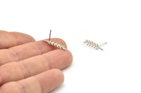 Silver Leaf Earring, 6 Silver Tone Brass Branch Stud Earrings, Findings (20x5x0.80mm) D1154 A1224 Q0976