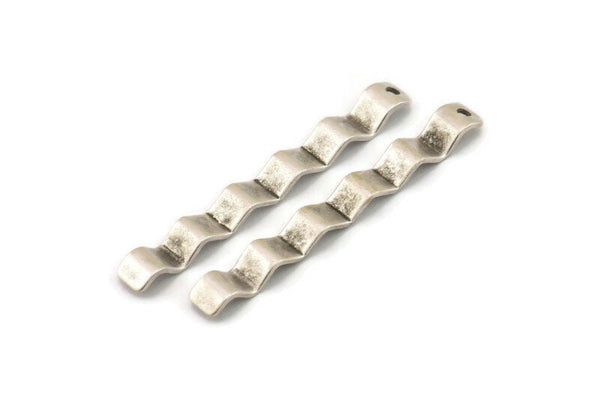 Silver Zig Zag Charm, 6 Antique Silver Plated Brass Zig Zag Shape Charms With 1 Hole, Pendants, Earrings (46x5x0.80mm) B0322