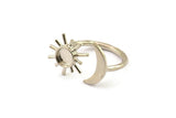 Silver Ring Settings, Silver Tone Brass Moon And Sun Ring With 1 Stone Setting - Pad Size 6mm R052