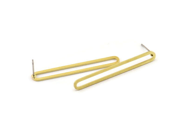 Brass Oval Earring, 10 Raw Brass Oval Stud Earrings (42x5.5x0.80mm) A5619 A2808