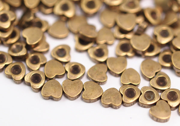 Brass Heart Bead, 100 Raw Brass Heart Settings  (4mm) F071