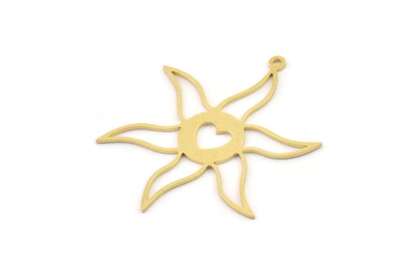 Brass Flower Charm, Raw Brass Flower Charms With 1 Loop, Heart Charms(42x35x0.80mm) SMP1494