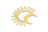 Brass Moon Charm, Raw Brass Sun Charms, Moon And Sun Charms (40x37x0.60mm) SMP1484