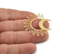 Brass Moon Charm, Raw Brass Sun Charms, Moon And Sun Charms (40x37x0.60mm) SMP1484