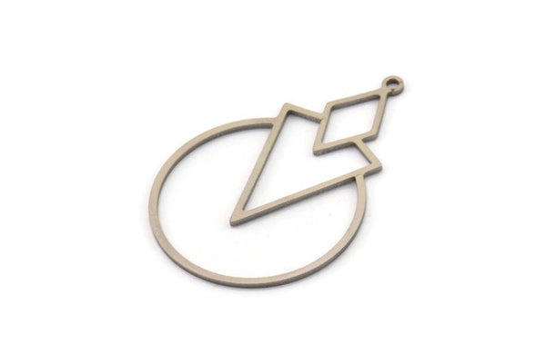 Çelik Yuvarlak Charm, 1 Döngülü Paslanmaz Çelik Üçgen Charmlar, Geometrik Charm (36x25x0,80 mm) SMP1501