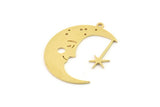 Brass Moon Charm, Raw Brass Crescent Moon Charms With 1 Loop, Brass Star Charms (33x27x0.80mm) SMP1498