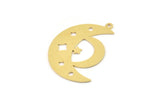 Brass Moon Charm, Raw Brass Crescent Moon Charms With 1 Loop, Brass Star Charms (32x22x0.60mm) SMP1493