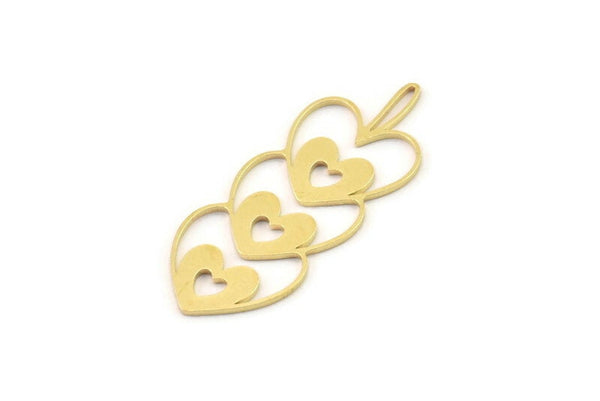 Brass Heart Charm, Raw Brass Heart Charms, Earrings, Pendants (40x16x0.80mm) SMP1491