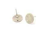 Silver Round Earring, 6 Textured Antique Silver Plated Brass Round Earring Studs (12x0.80mm) M337 A1552