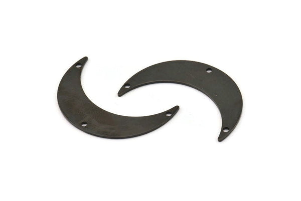 Black Moon Charm, 4 Oxidized Black Brass Crescent Moon Charms With 3 Holes, Connectors (35x9x0.80mm) M389