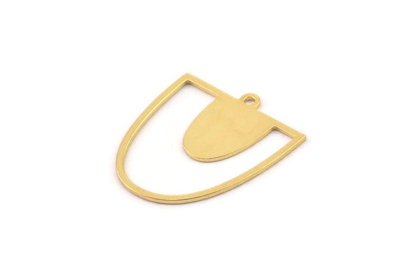 Gold D Shaped Charm, 4 Gold Plated Brass D Shaped Charms With 1 Loop, Earrings, Findings (24x21x0.60mm) A4493