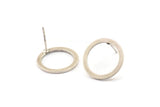 Silver Circle Earring, 4 Antique Silver Plated Brass Circle Stud Earrings (16x0.90mm) D1482 A1381
