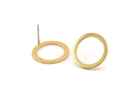 Gold Circle Earring, 4 Gold Plated Brass Circle Stud Earrings (16x0.90mm) D1482 A1381