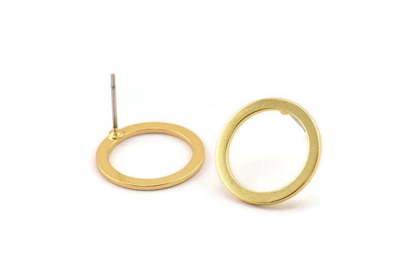 Gold Circle Earring, 4 Gold Plated Brass Circle Stud Earrings (16x0.90mm) D1482 A1381