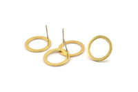 Gold Circle Earring, 4 Gold Plated Brass Circle Stud Earrings (16x0.90mm) D1482 A1381